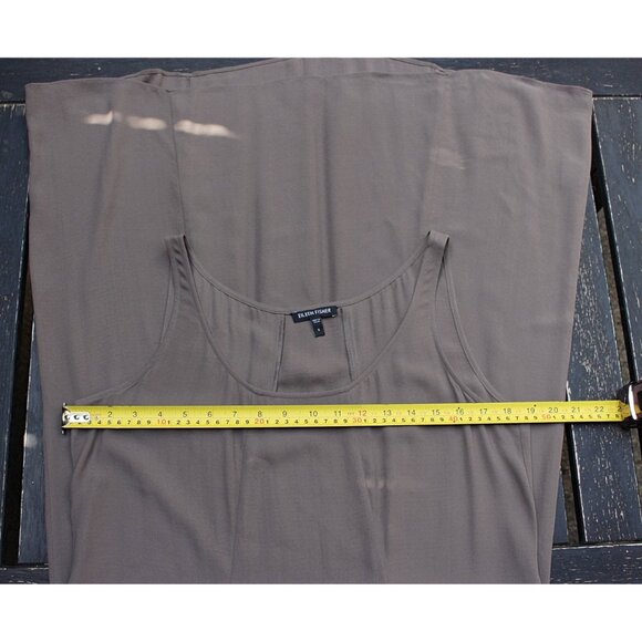 Eileen Fisher - Silk Georgette Crepe Panel A-Line Shift Dress , Cobblestone, S - Picture 4 of 10